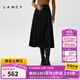 朗姿/LANCY春冬新款黑色高腰百褶裙女中長(cháng)款氣質(zhì)百搭顯瘦半裙 黑色 2XL