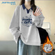 真維斯（Jeanswest）衛衣女秋冬新款2025Polo領(lǐng)學(xué)院風(fēng)印花寬松外套小個(gè)子薄款上衣服
