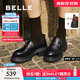 百麗（Belle）復古抓皺鎏金樂(lè )福鞋女25秋新商場(chǎng)款牛皮粗跟jk樂(lè )福鞋E1Y1DCA5預售 黑色 37