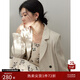 自巧小個(gè)子亞麻顯瘦雙排扣西裝外套女2024早春新款氣質(zhì)設計感上衣 亞麻色 S (3碼)