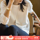 馬登女裝 雙紗純棉長(cháng)袖t恤女圓領(lǐng)衛衣秋季學(xué)生基礎百搭休閑打底衫 白茶色 馬登工裝 S