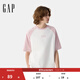 GAP男女裝2025春季新款純棉印花logo撞色插肩袖短袖T恤上衣725618 淺粉色 S (165/88A) 亞洲尺碼