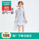 全棉時(shí)代（PurCotton）2025秋女幼童涼感*紗布短袖連衣裙 藍調花影輕歌 90