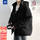 唐獅冬季新款羽絨服男連帽短款加厚保暖外套韓版青少年面包服WP 黑色 2XL