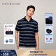 TOMMY HILFIGER【透氣舒適】夏季男珠地棉美式潮流寬條紋翻領(lǐng)短袖T恤POLOJA352 藏青深藍條紋FAP L （推薦：150-165斤）