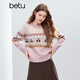 百圖（betu）女裝2025年冬季新款毛衣圓領(lǐng)費爾島提花潮流長(cháng)袖上衣女2510T51 粉紅 L