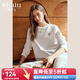Olrain歐芮兒純棉白色長(zhǎng)袖T恤女春裝法式設(shè)計(jì)感刺繡休閑圓領(lǐng)上衣 白色 L