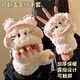QUEEN TRIP新款可愛(ài)卡通貓咪毛絨手套女冬季翻蓋半指觸屏加厚騎行保暖手套 可愛(ài)耳機貓咪【加絨手套】