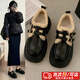 COSMICKISS加絨厚底樂(lè )福鞋女秋冬小皮鞋加絨單鞋子百搭毛毛棉鞋增高黑色保暖 黑色【36碼】