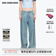 ANN ANDELMAN【王敬軒同款】闊腿彎刀褲休閑褲閃鉆珍珠做舊牛仔褲 藍(lán)色 25