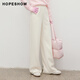 紅袖（hopeshow）米色垂感顯瘦休閑褲2025冬款女裝氣質(zhì)寬邊松緊腰闊腿長(cháng)褲 淺米 S