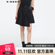 S.DEER圣迪奧通勤女裝青春休閑腰帶斜擺A字百褶裙S21181301 黑色/91 L 170