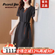 奧絲婕（Aosijie）高端品牌龜紋香云紗連衣裙女2025夏季新款氣質(zhì)顯瘦桑蠶絲真絲裙子 黑色（100%桑蠶絲） L 【105-120斤】