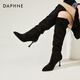 DAPHNE達芙妮法式氣質(zhì)堆堆靴女尖頭細跟高跟長(cháng)靴女顯瘦時(shí)尚百搭女靴 黑色 38