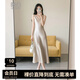 晚白【斷碼清倉】2025秋款內(nèi)搭單穿氣質(zhì)裙子收腰醋纖吊帶連衣裙 米杏色 S