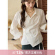 謎秀法式襯衫2025春季秋季女裝新款翻領(lǐng)長(cháng)袖寬松落肩顯瘦上衣 奶泡白 M