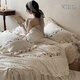 ZOZIEZB法式棉麻四件套柔軟簡(jiǎn)約花卉刺繡花邊床單被套透氣少女風(fēng)床上用品 棉麻-香緹 1.5m/1.8 床單款 （被套200*230cm）
