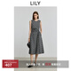 LILY2025夏新款女裝復古設計感黑白格紋無(wú)袖圓領(lǐng)收腰背心連衣裙 510黑 M