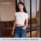 Calvin KleinJeans25夏季女士簡(jiǎn)約刺繡時(shí)尚ck辣妹正肩羅紋短袖T恤47AB212 101-象牙白 XXS