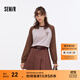 森馬（Semir）長(cháng)袖T恤女中長(cháng)款寬松字母圓領(lǐng)衣服秋潮流復古撞色插肩袖上衣 紅咖色調00365 L