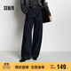 森馬（Semir）牛仔褲女冬季分割抓毛拖地褲2025酷颯風(fēng)顯腿長(cháng)彎刀褲109725124008
