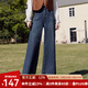 百圖betu女裝2025春季新款牛仔褲高腰顯瘦闊腿喇叭褲復古褲子2501T64 深牛仔藍 M