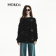 MO&Co.毛衣含綿羊毛羊駝毛漏針鏤空黑鉆飾寬松絨感搖滾風(fēng)摩安珂 黑色 M 165