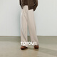 初語(yǔ)休閑長(cháng)褲女2025冬季新款直筒開(kāi)叉加絨保暖仿呢松緊腰 燕麥色   M