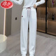 浪莎（LangSha）加絨窄版闊腿衛褲女2025冬季新款高腰洋氣加厚直筒黃色休閑運動(dòng)褲 白色 L (建議105-115斤)