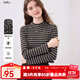 百圖（betu）女裝2025年秋季新款毛針織衫撞色條紋簡(jiǎn)約顯瘦長(cháng)袖上衣女2509D02 咖條紋 L （咖條紋預售11/05發(fā)貨）