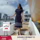 TOMMY HILFIGER【條紋裙擺】夏女氣質(zhì)休閑五?？凼昭@瘦POLO連衣裙 藏青色FAP M