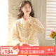 眠島秋冬甜美保暖夾棉空氣層睡衣女柔軟可外穿家居服套裝 豆乳白 M (158-165cm 115斤以?xún)?