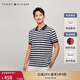 TOMMY HILFIGER【透氣舒適】夏季男珠地網(wǎng)眼撞色條紋休閑短袖T恤POLO 黑白條紋0A4 M (推薦：135-150斤)