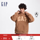 GAP男女裝刺繡字母logo仿羊羔絨連帽衛衣套頭衫609050 卡其色 M (170/92A) 亞洲尺碼