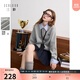 三彩2025冬季新款假兩件條紋翻領(lǐng)繡花休閑衛(wèi)衣加絨寬松落肩袖女M 巖灰預(yù)售[付款25天內(nèi)]發(fā) M 160/84A