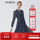 PORTS寶姿春夏新品女裝長(cháng)袖中長(cháng)連衣裙LM8D007MPP070 丈青印花 S (4)