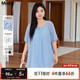 MsShe【輕薄中長款雪紡小衫】大碼女裝2025夏裝胖mm高端垂感上衣 冰河藍(lán)色現(xiàn)貨 偏大一個(gè)碼 3XL