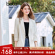 百圖betu女裝2025夏季新款西裝條紋后幅開(kāi)叉寬松七分袖外套女2503T69 米白 M
