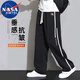 NASA MARVEL休閑褲男春秋季寬松美式潮流側邊條紋運動(dòng)褲子 黑色 XL