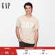 GAP男女裝2025純棉印花logo圓領(lǐng)修身短袖T恤美版856659 駝色 S 美碼 M亞洲碼175/92A