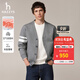 哈吉斯（HAZZYS）男裝 秋款男外套Y領(lǐng)開(kāi)襟休閑上衣撞色袖開(kāi)衫衛衣男ABTZE0CCX34 灰色GE XL （180/100A 50）