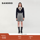 SANDRO秋冬女裝休閑通勤松緊格雷系撞色高腰百褶A字半身裙 B198/黑白色 L (40)