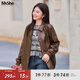 MsShe【復古PU皮衣外套】大碼女裝2025秋裝胖mm寬松翻領(lǐng)短款夾克 拿鐵色現貨 2XL