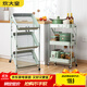 炊大皇 置物架三層 免安裝折疊收納推車(chē)多功能層架儲物架落地架 淺綠色
