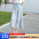百圖betu女裝2025夏季新款半身裙萊賽爾仿麻扎染靈動(dòng)傘裙裙子2505X16 藍(lán)色 M