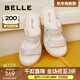 百麗（Belle）沙灘拖鞋女商場(chǎng)款水鉆厚底休閑一字拖B5W1DBT4 米白 38 (240mm)