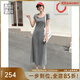 美洋（MEIYANG）膠囊瘦瘦裙 拉架彈力簡(jiǎn)約圓領(lǐng)正肩短袖連衣裙新品連衣裙 灰色 L