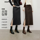 紅袖復古輕熟半身裙2025冬季新款女裝包臀顯瘦通勤氣質(zhì)百搭開(kāi)叉中長(cháng)裙 煙灰3056 L