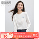 熙世界（sllsky）臘腸狗刺繡白色T恤長(cháng)袖2025春日新款圓領(lǐng)正肩打底體恤衫 米白色 XL