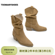 TOOMANYSHOES  【吳昕同款】 秋日記憶騎士靴高跟短靴尖頭短靴美拉德堆堆靴 淺卡其（尖頭款） 36